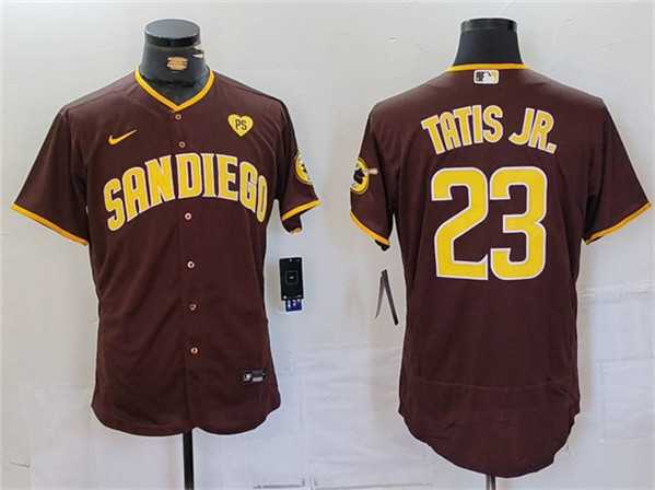 Men%27s San Diego Padres #23 Fernando Tatis Jr. Brown With PS Patch Flex Base Stitched Baseball Jersey->san diego padres->MLB Jersey